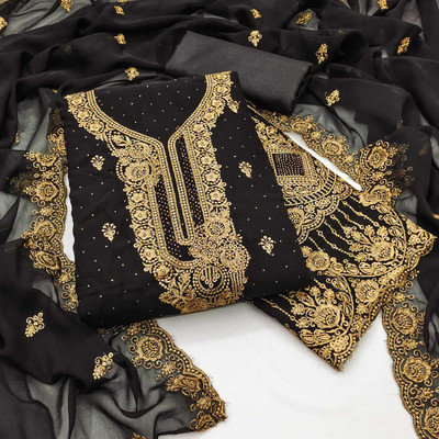 HERE&NOW Georgette Embroidered Salwar Suit Material