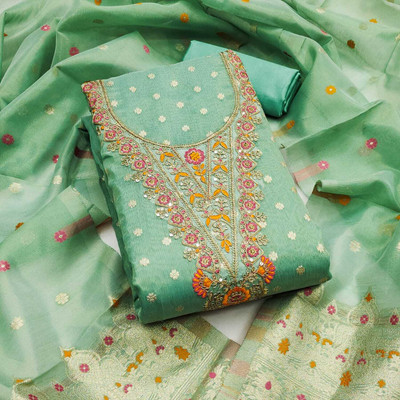 NIDHI'S FASHION Silk Blend Embroidered Salwar Suit Material