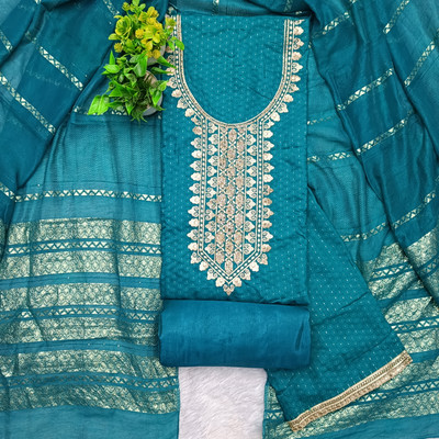 Yashika wardrobe hub Cotton Blend Embroidered Suit Fabric