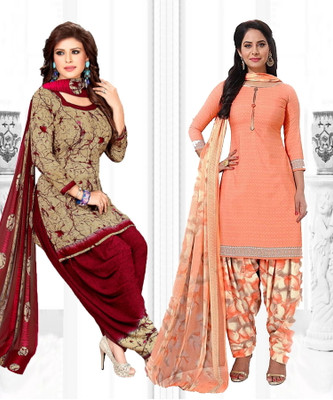 Priyashi Crepe Solid, Printed, Geometric Print Salwar Suit Material