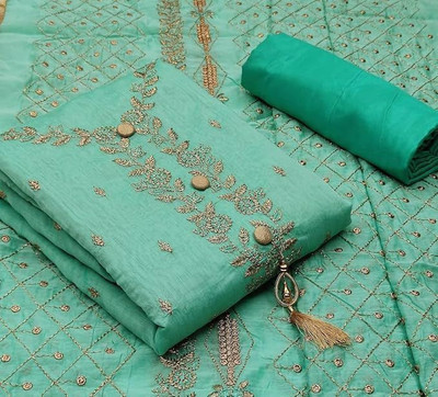 Vini Enterprises Chanderi Embroidered Salwar Suit Material