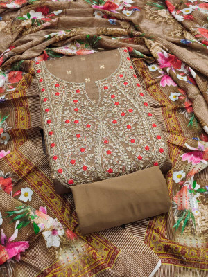 RUDRAA FAB Chanderi Embroidered Salwar Suit Material