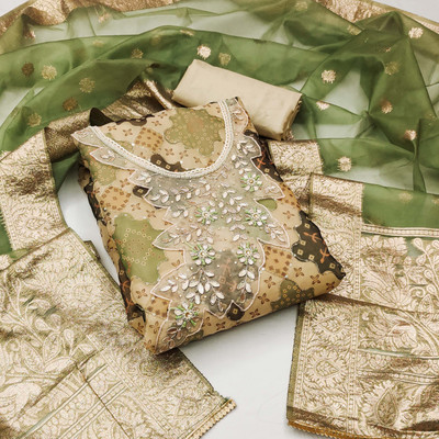 Blissta Organza Embellished Salwar Suit Material