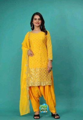 skyfiesta Georgette Embroidered Salwar Suit Material