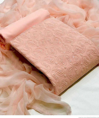 VORIMA Georgette Solid, Embroidered Salwar Suit Material