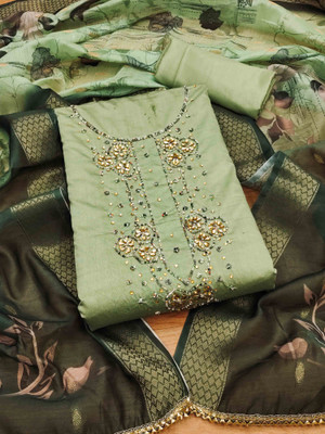 Blissta Silk Blend Embellished Salwar Suit Material