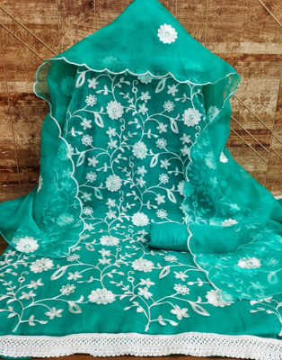 Samah Organza Embroidered, Embellished, Self Design Salwar Suit Material