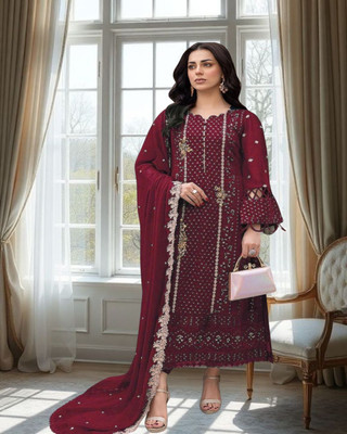 Dealbazaars Corporation Georgette Embroidered, Embellished Salwar Suit Material