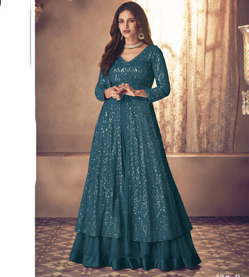 AVITAATEX Georgette Embroidered Gown/Anarkali Kurta & Bottom Material