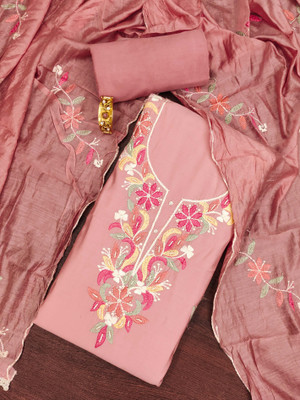 HERE&NOW Silk Blend Embroidered Salwar Suit Material
