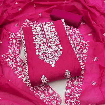 PANZORA Chanderi Embroidered Salwar Suit Material