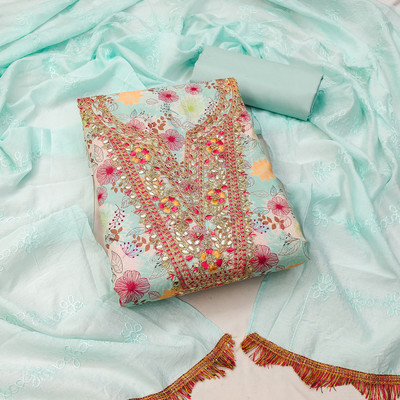 HouseOfCommon Cotton Blend Embroidered, Floral Print Salwar Suit Material