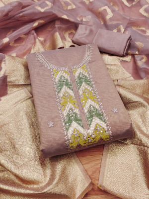 PANZORA Cotton Blend Embroidered Salwar Suit Material