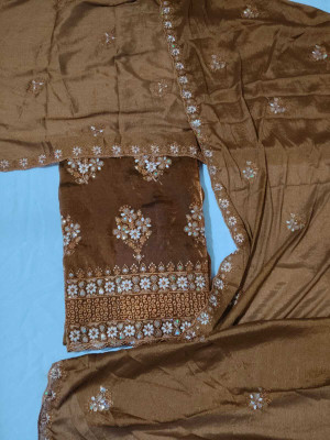 AmanVastra Silk Blend Embroidered Salwar Suit Material