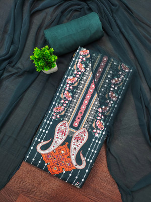 ShopGlobal Cotton Blend Embellished Salwar Suit Material