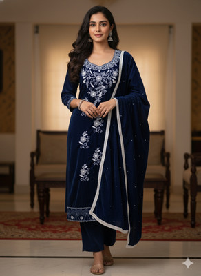 Hrfabric Velvet Embroidered Salwar Suit Material