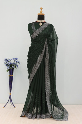EthnicAura Embellished Bollywood Organza Saree(Green)