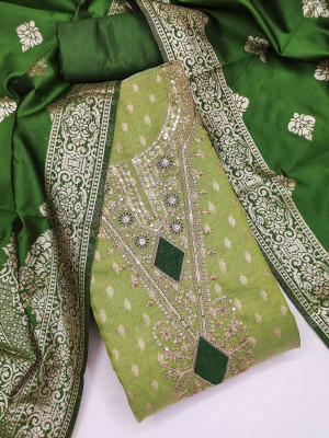 NIDHI'S FASHION Silk Blend Embroidered Salwar Suit Material