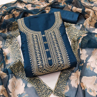 JAKHITARA Pure Silk Embroidered Salwar Suit Material