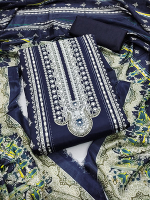 PandadiSaree Silk Blend Embellished, Printed Salwar Suit Material