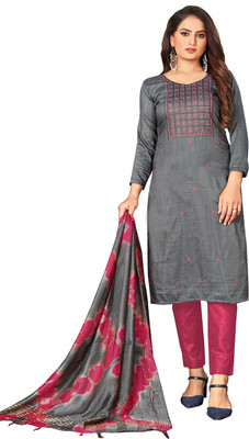 Leeza Store Cotton Blend Embroidered Salwar Suit Material