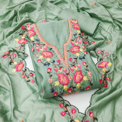 manvaa Silk Blend Embroidered Salwar Suit Material