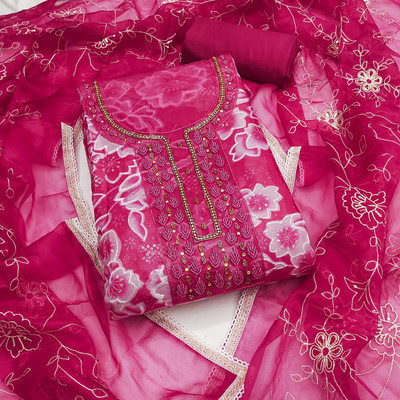 ShopGlobal Organza Embroidered Salwar Suit Material