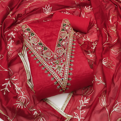 manvaa Silk Blend Embellished Salwar Suit Material