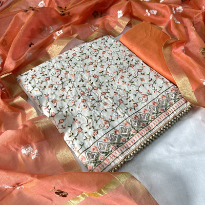 krishna boutique Chanderi Embroidered Salwar Suit Material
