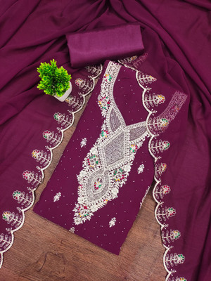 PANZORA Georgette Embroidered Salwar Suit Material