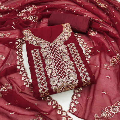 HERE&NOW Georgette Embroidered Salwar Suit Material