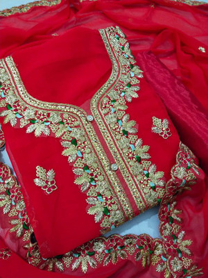 FLAPION CREATION Georgette Embroidered Salwar Suit Material