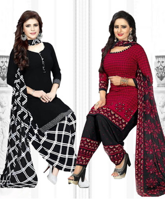 Nirvaan Crepe Solid, Printed, Geometric Print Salwar Suit Material