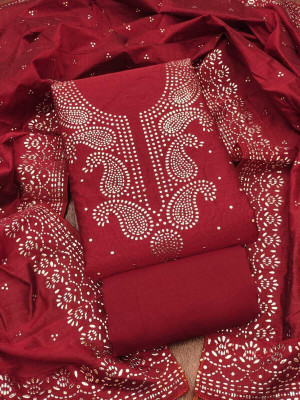 RUDRAA FAB Chanderi Embroidered Salwar Suit Material