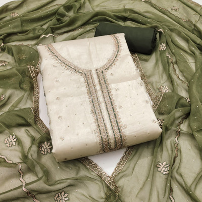 shreemeldi Pure Silk Solid, Embroidered, Embellished, Self Design Salwar Suit Material