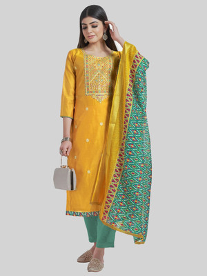 Tavas Chanderi Embroidered Salwar Suit Material