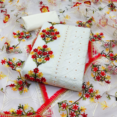 MEHZEEL FAB Cotton Blend Embroidered Kurta & Churidar Material