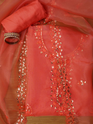 Jaipur Kurti Organza Embroidered Salwar Suit Material