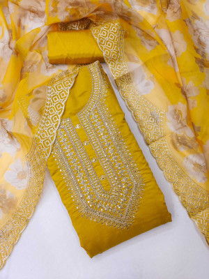 JAKHITARA Pure Silk Embroidered Salwar Suit Material