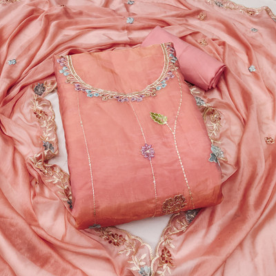 manvaa Silk Blend Embellished Salwar Suit Material