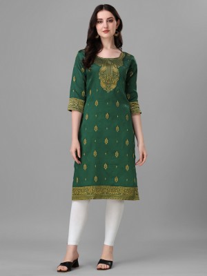 NILHARI Women Woven Design Ethnic Dress Kurta(Green, Gold)