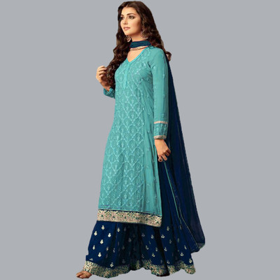 KAPANKU Georgette Embroidered Kurta & Sharara Fabric