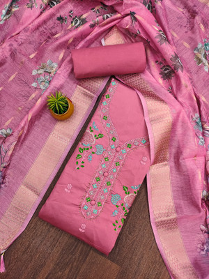 manvaa Cotton Blend Embroidered Salwar Suit Material