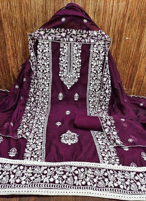NEW NILKANTH Chanderi Embroidered Salwar Suit Material