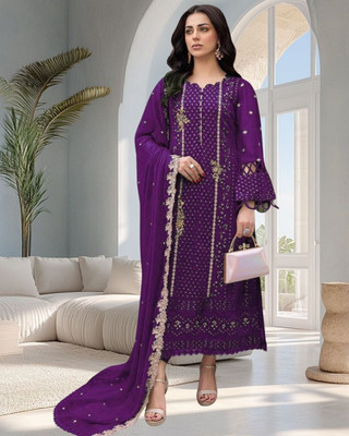 Dealbazaars Corporation Georgette Dyed, Embroidered, Embellished, Self Design Salwar Suit Material