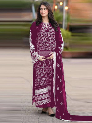 Dealbazaars Corporation Georgette Embroidered, Embellished, Self Design Salwar Suit Material