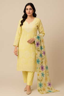 RangeRiwaj Pure Cotton Embroidered, Embellished Salwar Suit Material