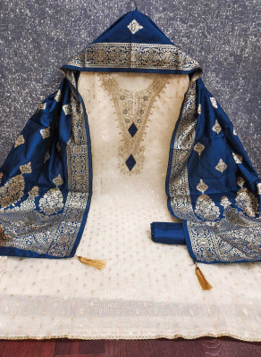 NIDHI'S FASHION Silk Blend Embroidered Salwar Suit Material