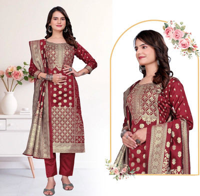 GEETABAASREE Silk Blend Printed Kurta & Churidar Material