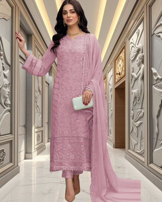 Dealbazaars Corporation Georgette Embroidered, Embellished, Self Design, Paisley Salwar Suit Material